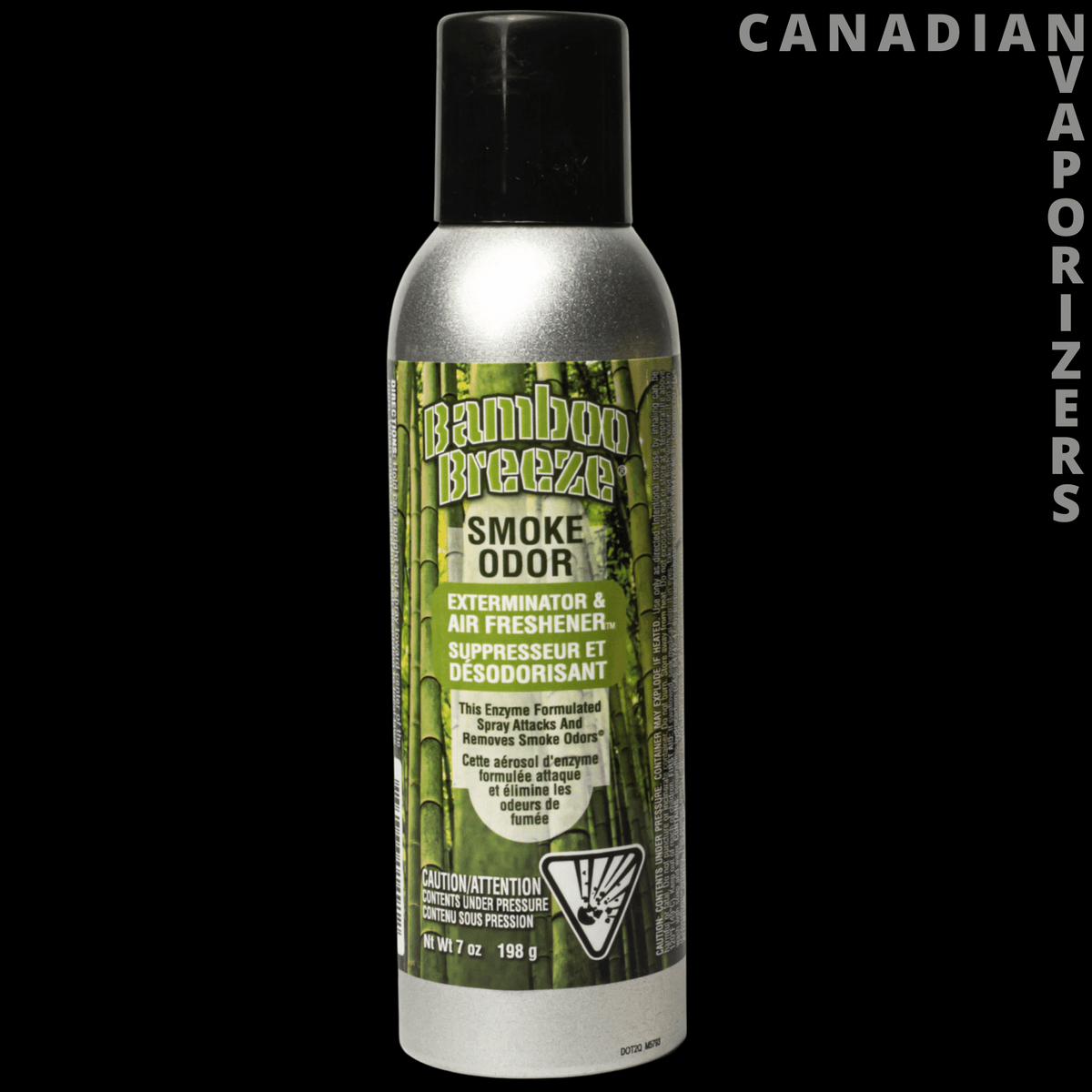 Smoke Odor 7oz Bamboo Breeze Spray - Silver 7 oz smoke odor spray can with a black cap and green bamboo breeze label.