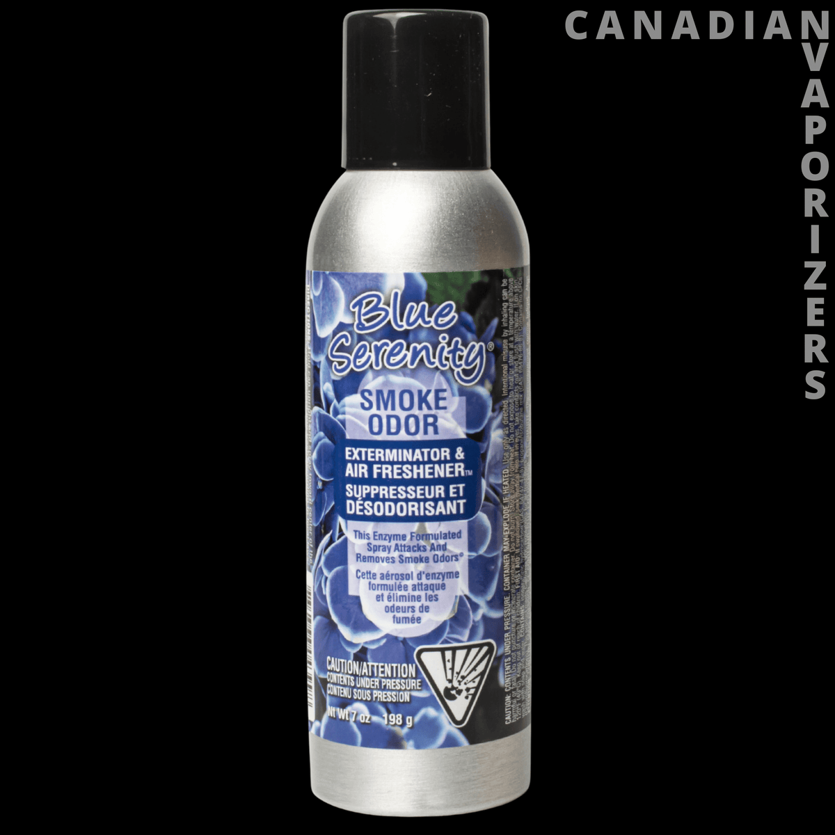 Smoke Odor 7oz Blue Serenity Spray - Silver aerosol can of Blue Serenity smoke odor eliminator spray with a black cap and blue-and-white label.