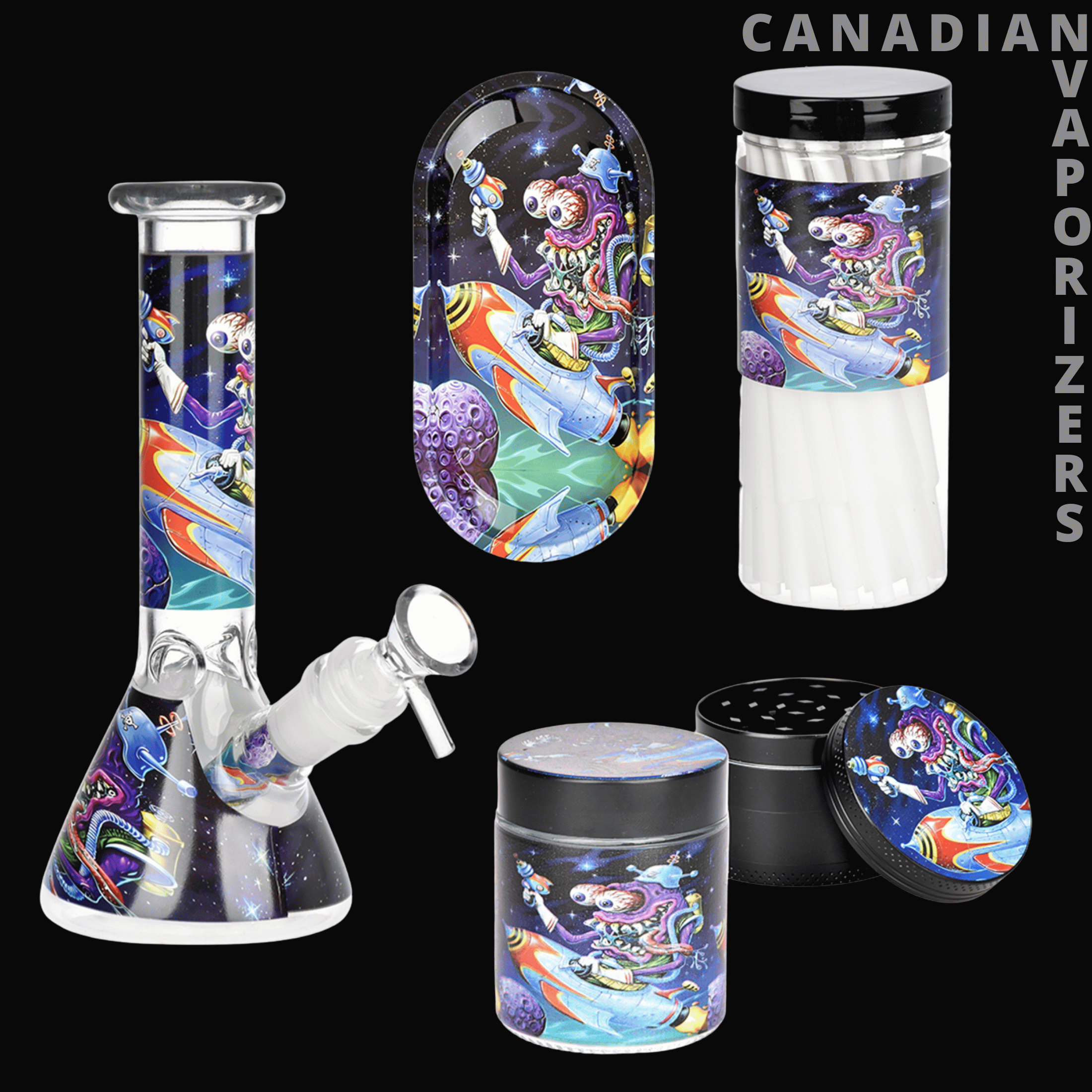 Space Monster Glass Beaker Water Pipe Smoking Set 7.75&quot;