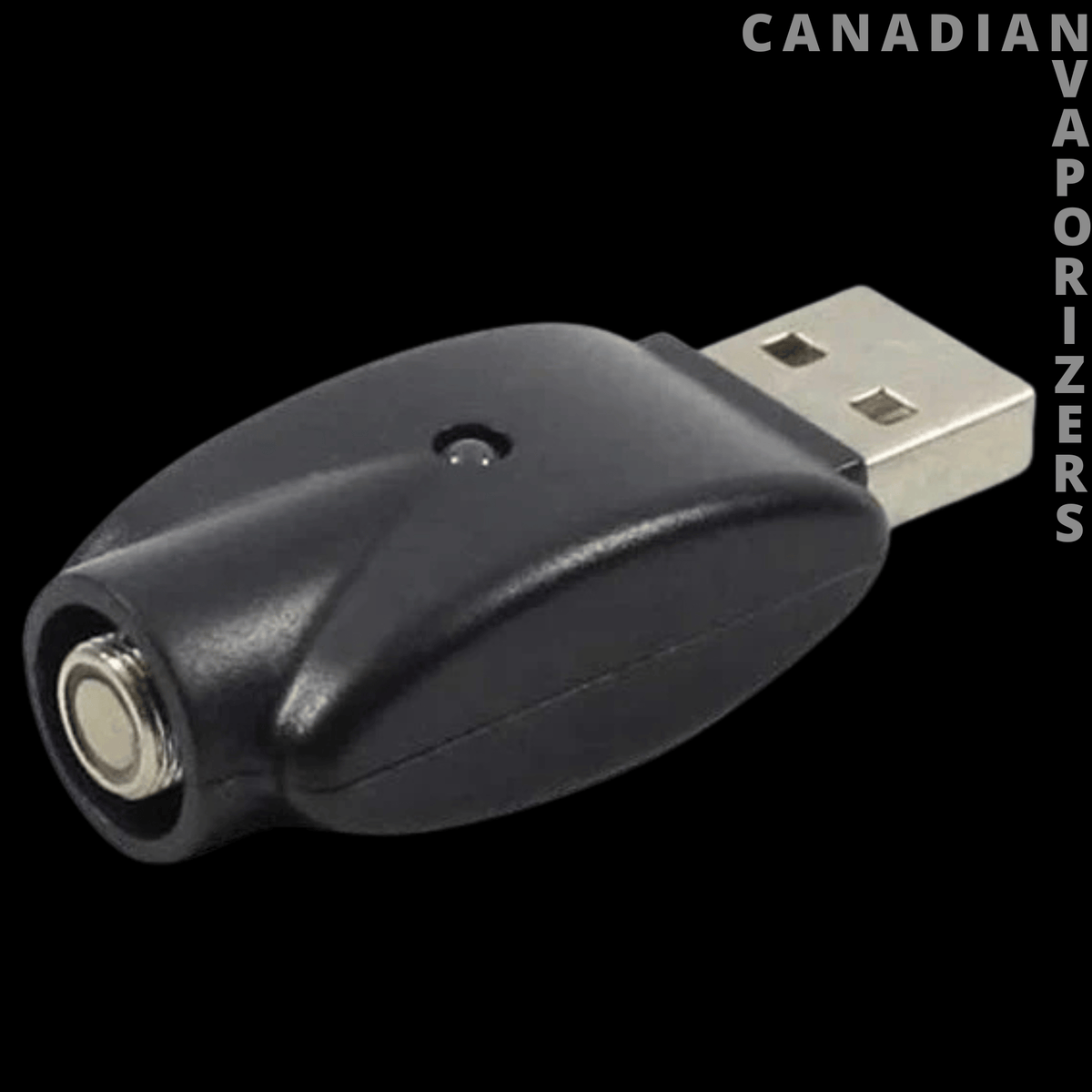 Universal 510 Thread Charger - Black 510-thread USB charger with a metal contact connector and USB-A plug.
