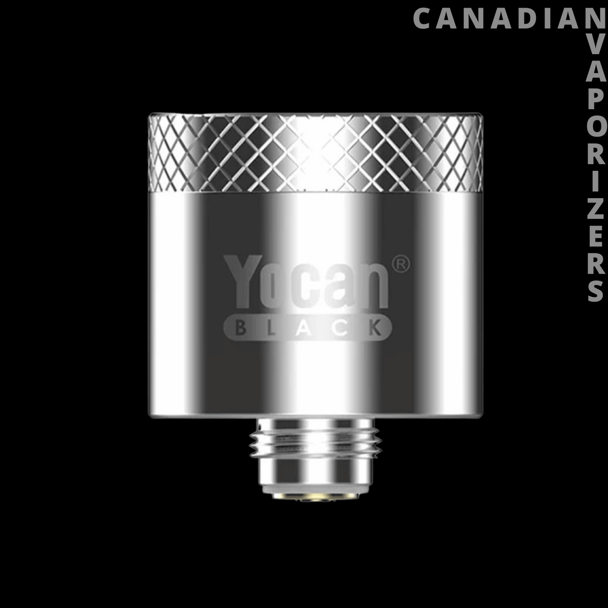 Yocan Cloud 2 Concentrate Coil - Silver Yocan Black concentrate coil with a knurled diamond-pattern top and threaded base.