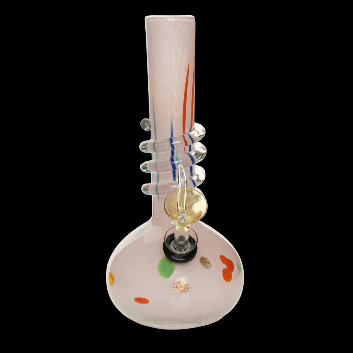 Retro Glass 7" Original Tube - Pale pink 7-inch glass bong with orange streaks, colorful accents, and a clear spiral stem.
