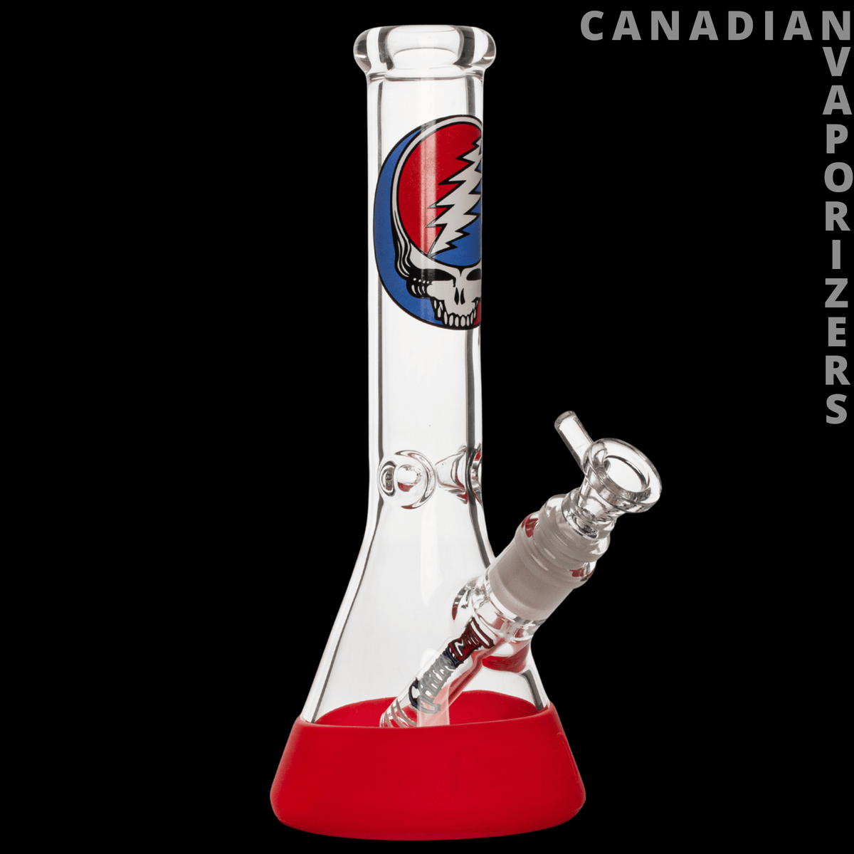 Gear Premium 10" Space Your Face Beaker Base Water Pipe - Clear glass beaker water pipe with a red base, angled joint, and red, white, and blue face graphic.