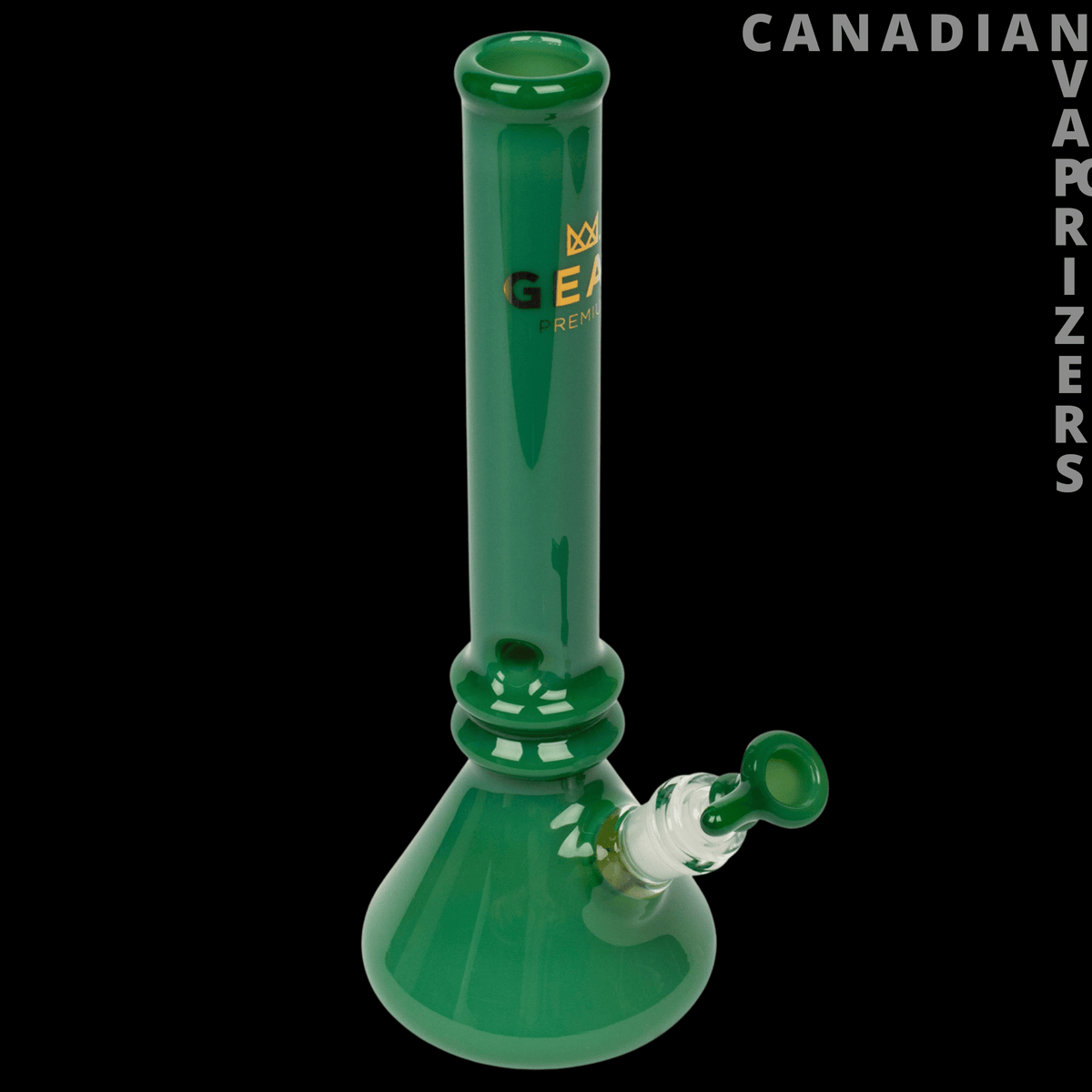 Gear Premium | 12" Tall Freaker Beaker Tube - Green glass beaker tube with a flared base, tall cylindrical neck, and angled side mouthpiece.