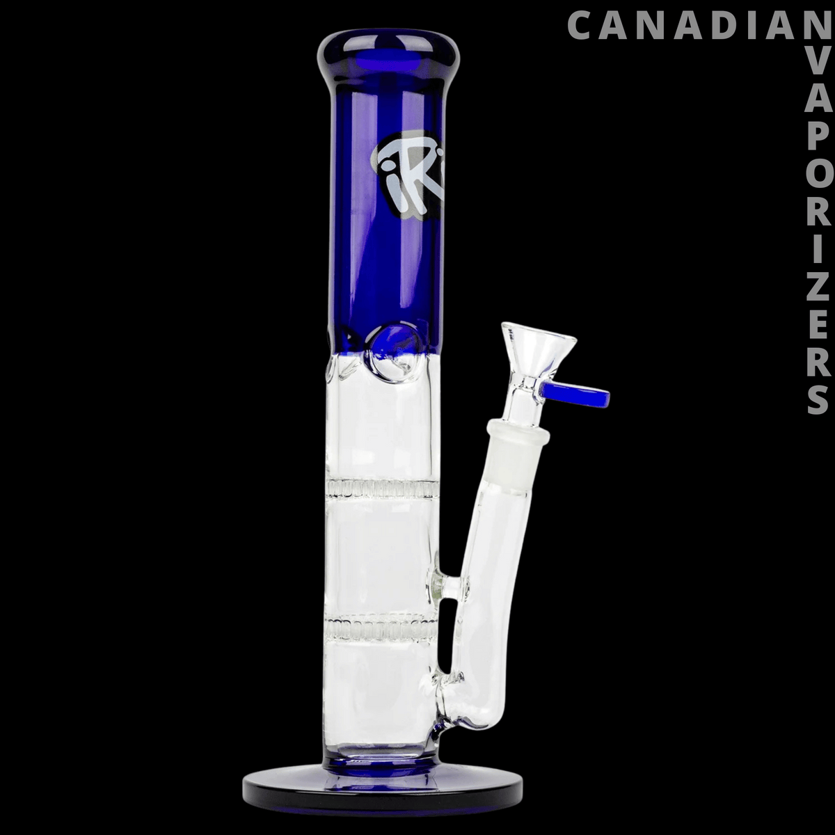 iRie 10" Turks Straight Tube - Blue and clear 10-inch glass straight tube with a detachable angled joint and round base.