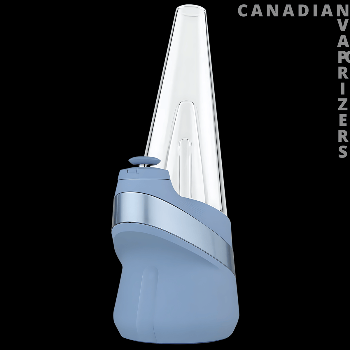Puffco New Peak - Powder-blue Puffco Peak vaporizer with a tall clear glass mouthpiece and rounded base.