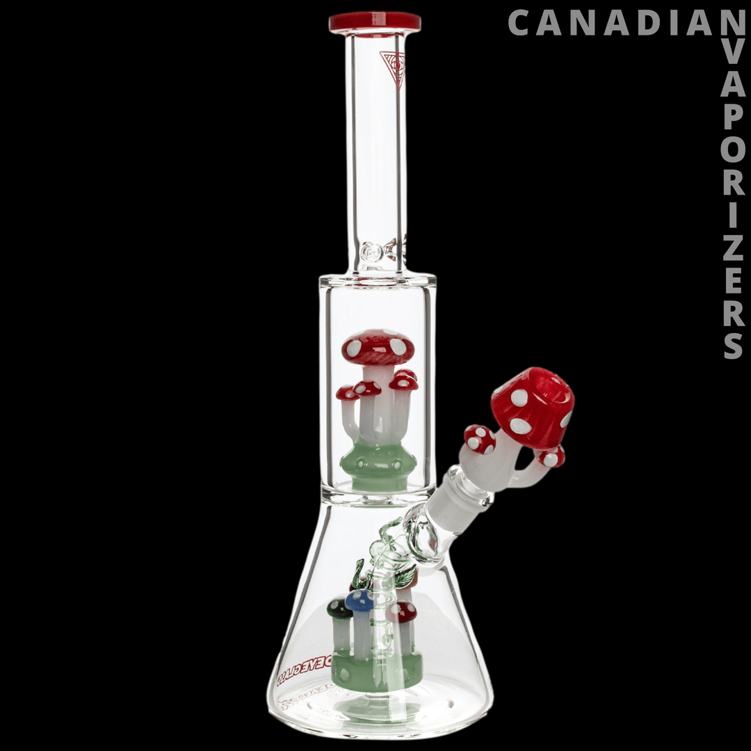 Red Eye Glass 12" Amanita Dual Chamber Beaker Base Water Pipe - Canadian Vaporizers