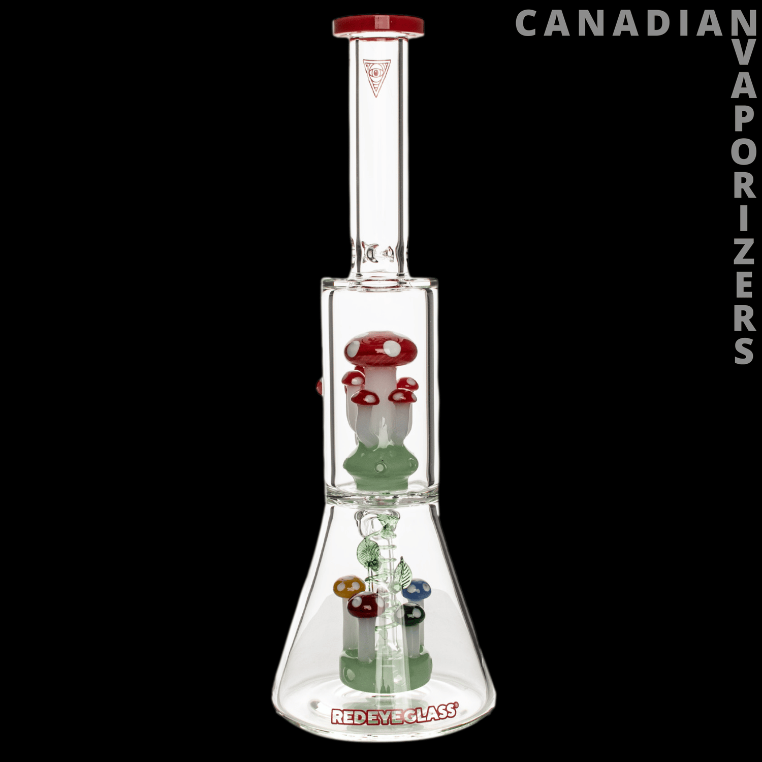 Red Eye Glass 12&quot; Amanita Dual Chamber Beaker Base Water Pipe - Canadian Vaporizers