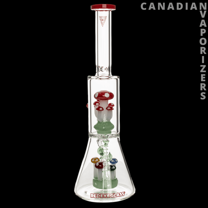 Red Eye Glass 12" Amanita Dual Chamber Beaker Base Water Pipe - Canadian Vaporizers
