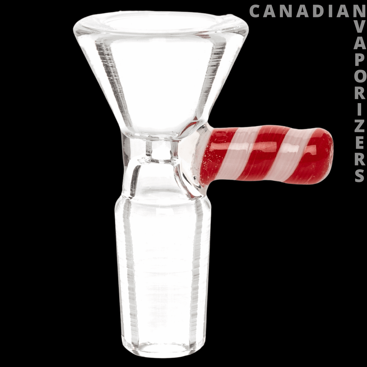 Red Eye Glass 14mm Candy Stripe Handle Pull-Out - Clear 14mm glass pull-out bowl with a red-and-white striped candy cane handle.