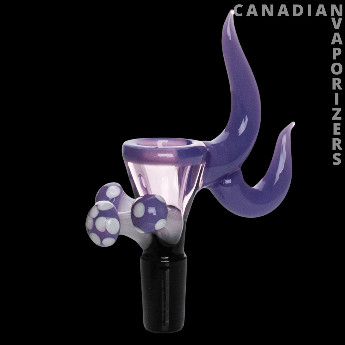 Red Eye Glass 14mm Mushroom Cluster Pull-Out - Purple glass mushroom-cluster bong bowl with a curled pull-out handle and black stem.