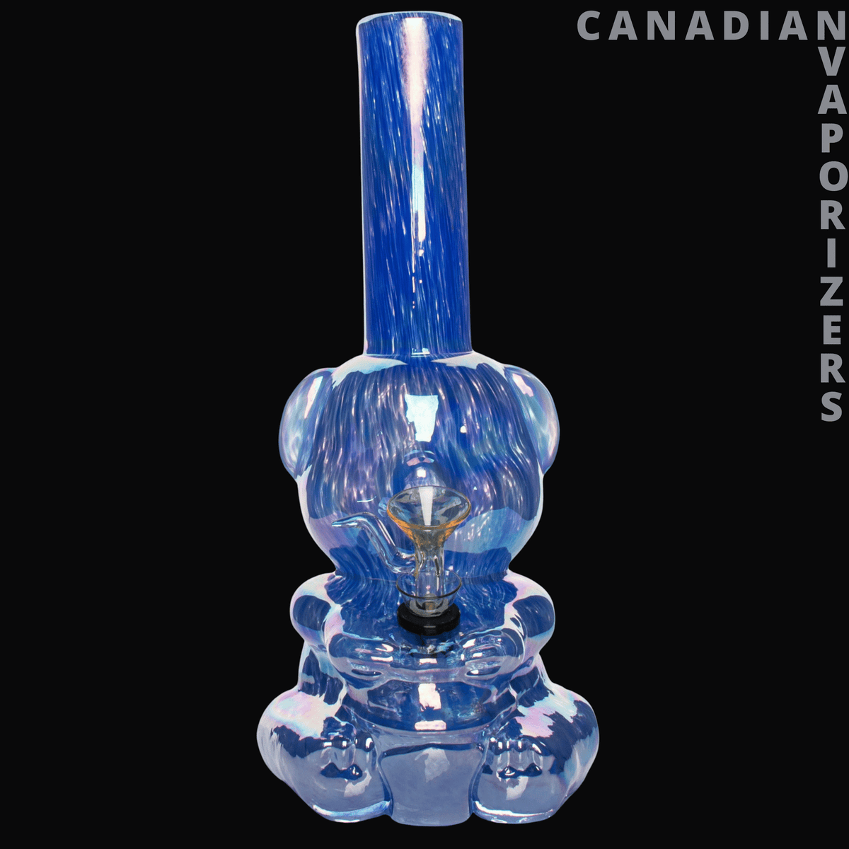 Retro Glass 10" Platinum Metallic Bear Water Pipe - Blue glass bear-shaped water pipe with a tall neck and glossy metallic finish.