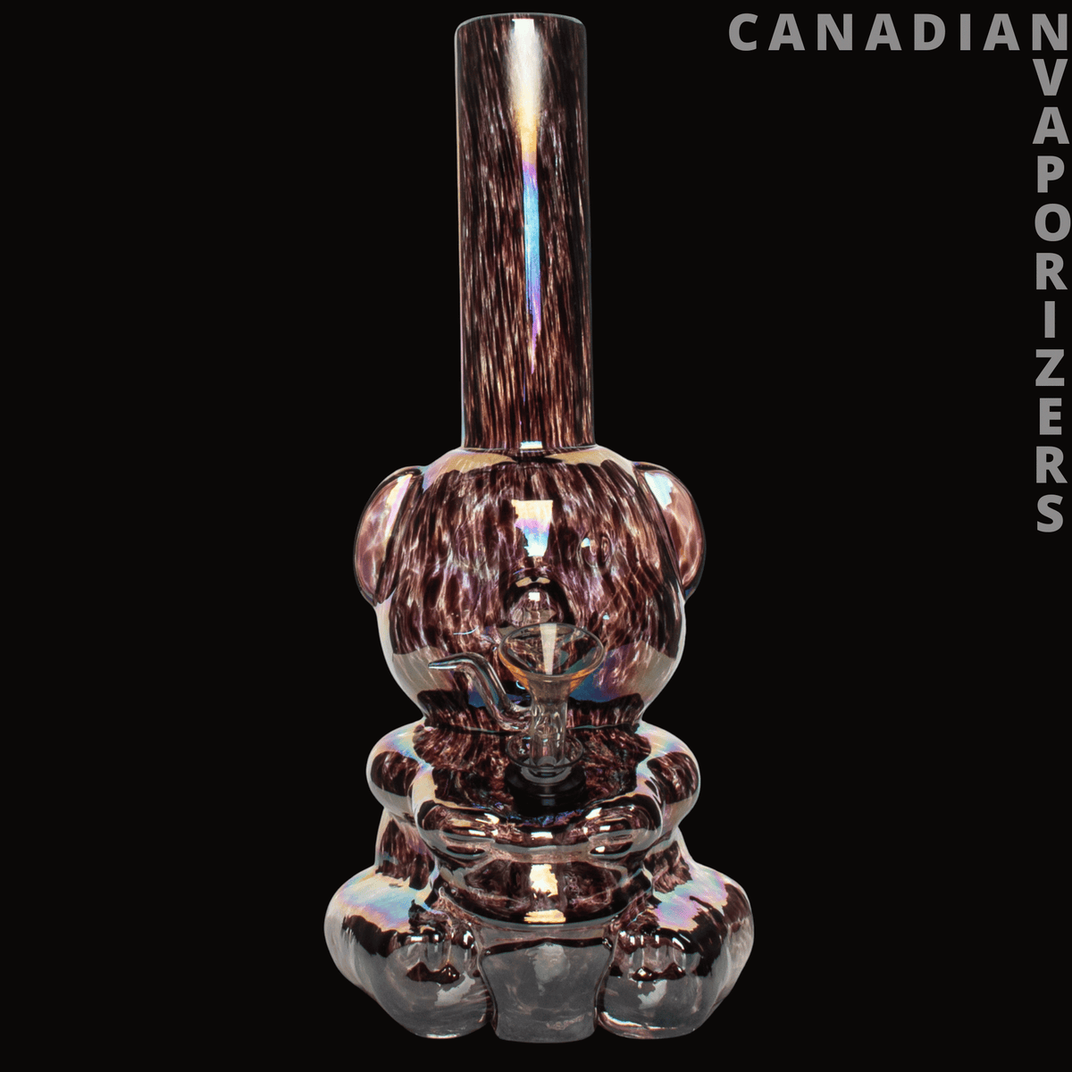 Retro Glass 10" Platinum Metallic Bear Water Pipe - 10-inch retro glass water pipe with a metallic platinum bear-shaped base and tall cylindrical mouthpiece.