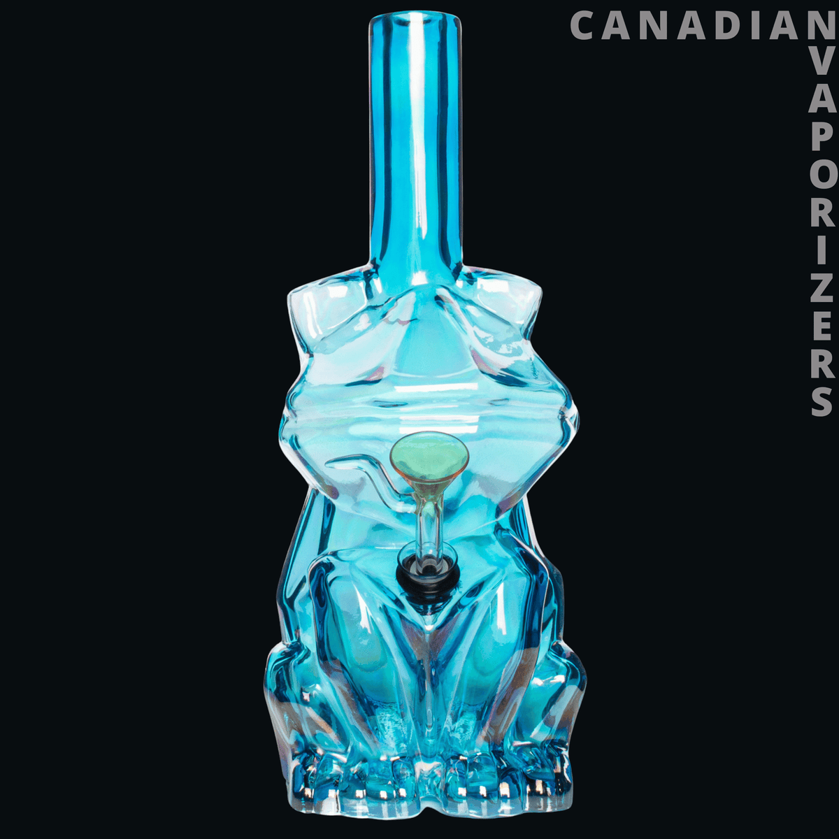 Retro Glass 10" Platinum Metallic Frog Water Pipe - Translucent aqua glass water pipe with a tall neck and sculpted frog-shaped base.