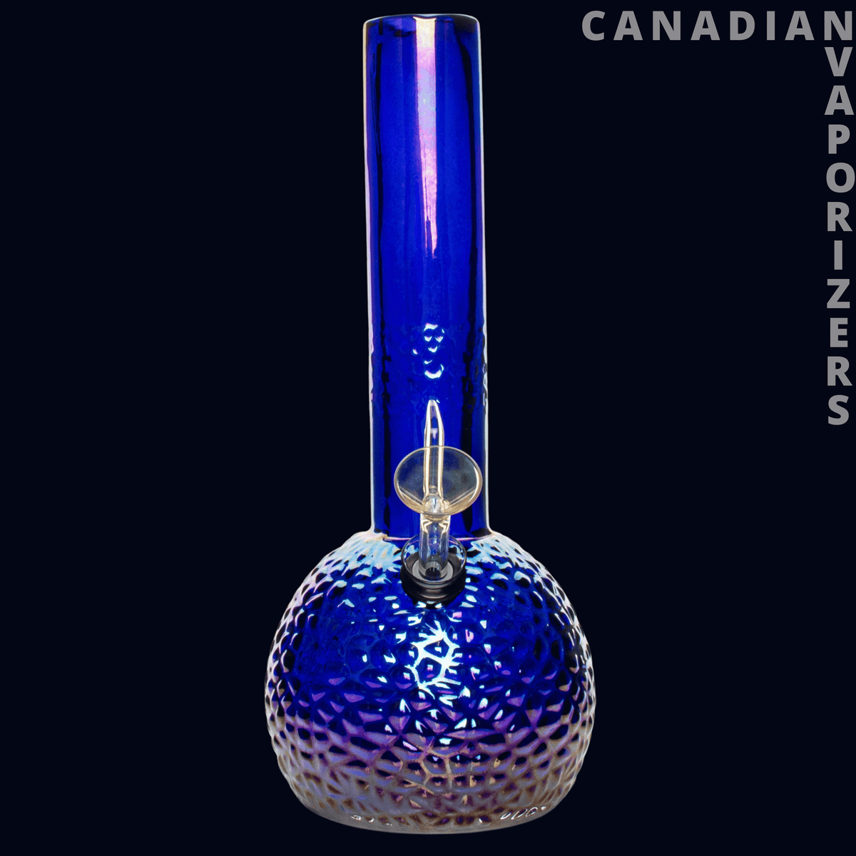 Retro Glass 10" Platinum Metallic Hammered Bubble Base Water Pipe - Blue glass water pipe with a tall straight neck and rounded, hammered bubble base.
