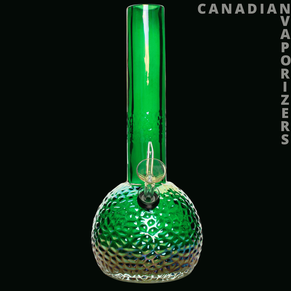 Retro Glass 10" Platinum Metallic Hammered Bubble Base Water Pipe - Green glass water pipe with a long straight neck and textured, hammered bubble base.