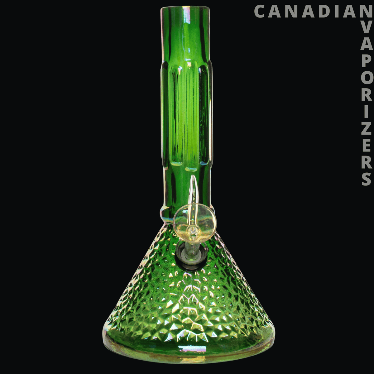 Retro Glass 9" Platinum Metallic Hammered Beaker Base Water Pipe - Green glass beaker water pipe with a hammered diamond texture and tall straight neck.