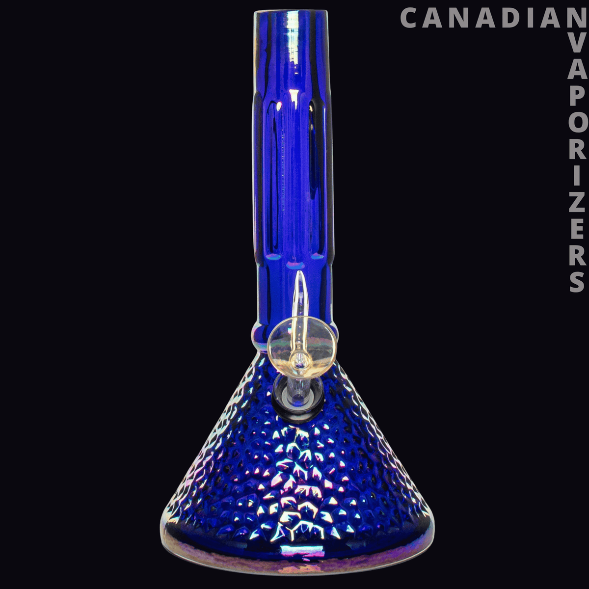 Retro Glass 9" Platinum Metallic Hammered Beaker Base Water Pipe - Cobalt blue glass water pipe with a tall neck, hammered beaker base, and clear glass accent.