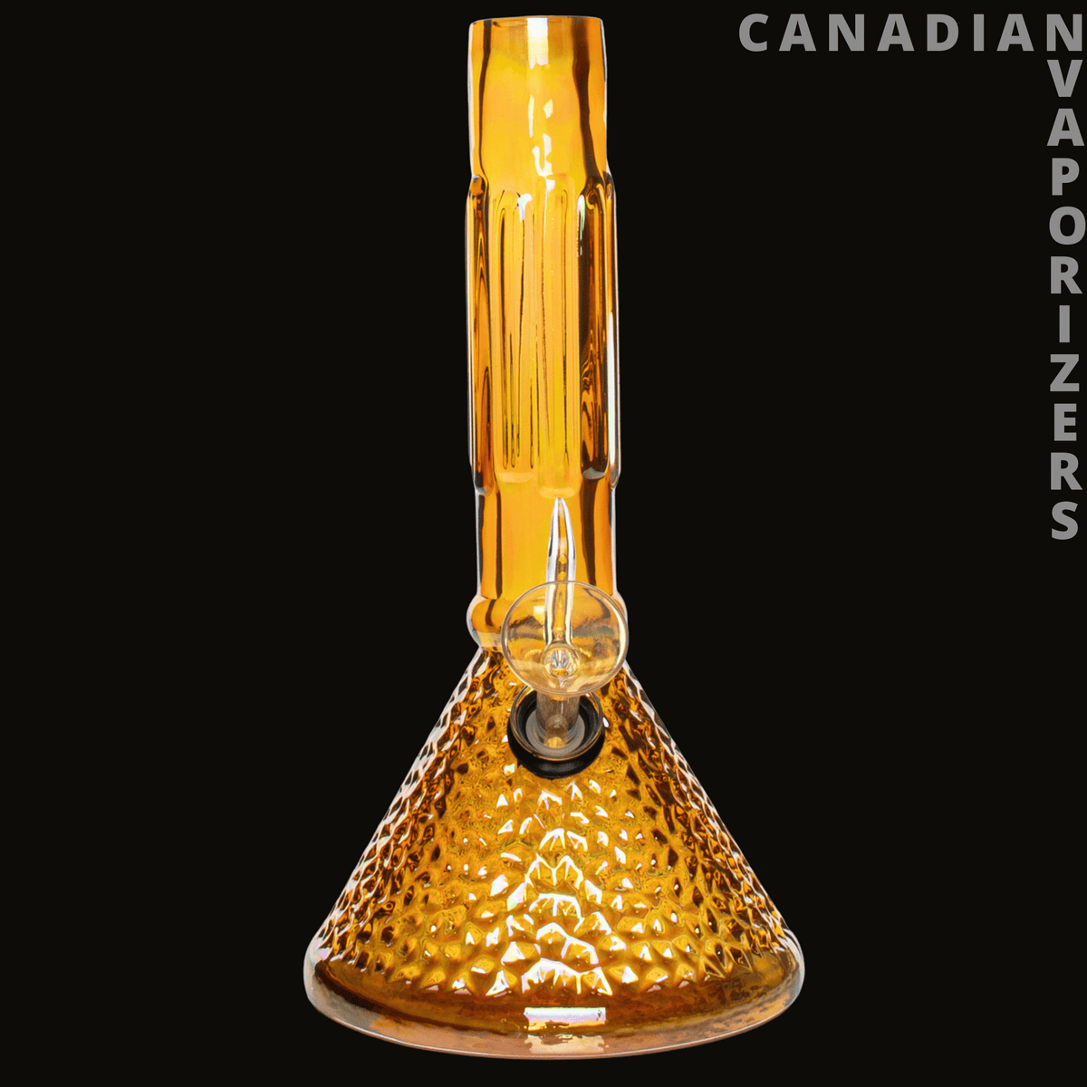 Retro Glass 9" Platinum Metallic Hammered Beaker Base Water Pipe - Amber glass water pipe with a hammered, platinum metallic beaker base and tall ribbed neck.
