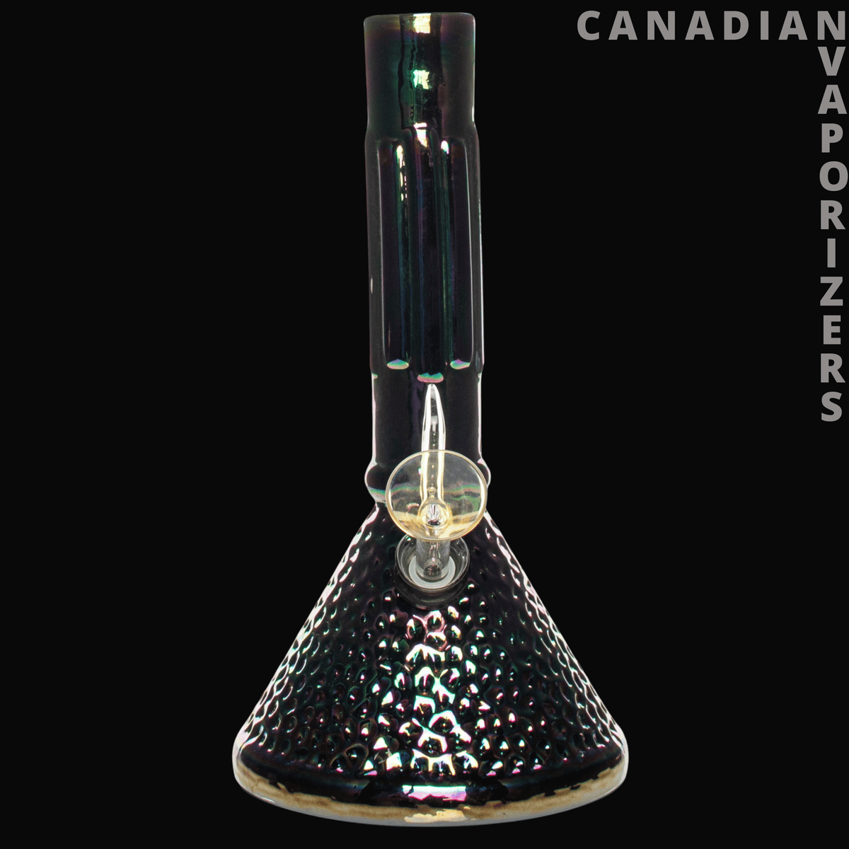 Retro Glass 9" Platinum Metallic Hammered Beaker Base Water Pipe - Black glass water pipe with a hammered platinum metallic beaker base and clear upright neck.