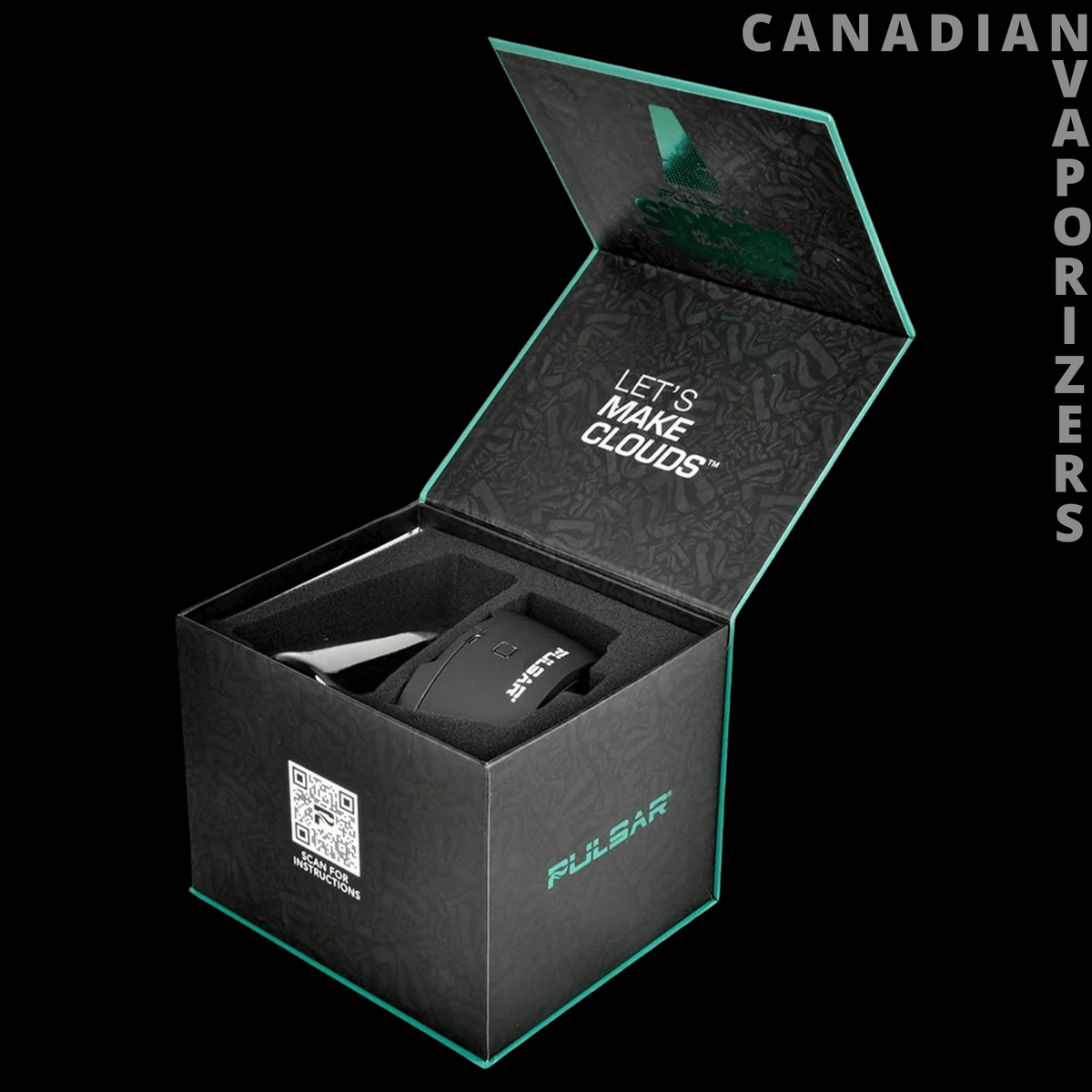 Pulsar Sipper Dry Cup Edition - Black Pulsar Sipper Dry Cup in an open presentation box with teal trim and branded lid.