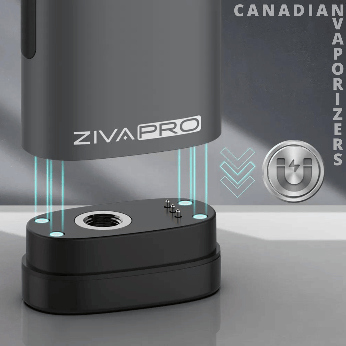 Yocan Ziva Pro - Black Yocan Ziva Pro vaporizer with a sleek matte finish, upright mouthpiece, and silver control button.