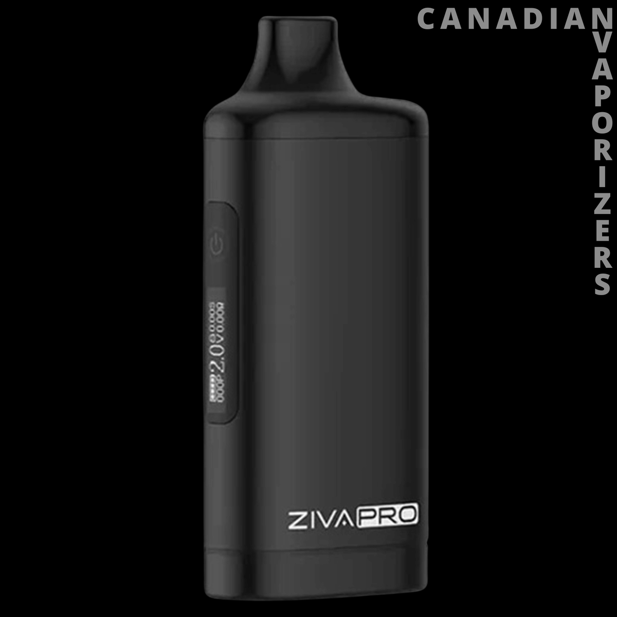 Yocan Ziva Pro - Matte black Yocan Ziva Pro vaporizer with a compact body, top mouthpiece, and side display.