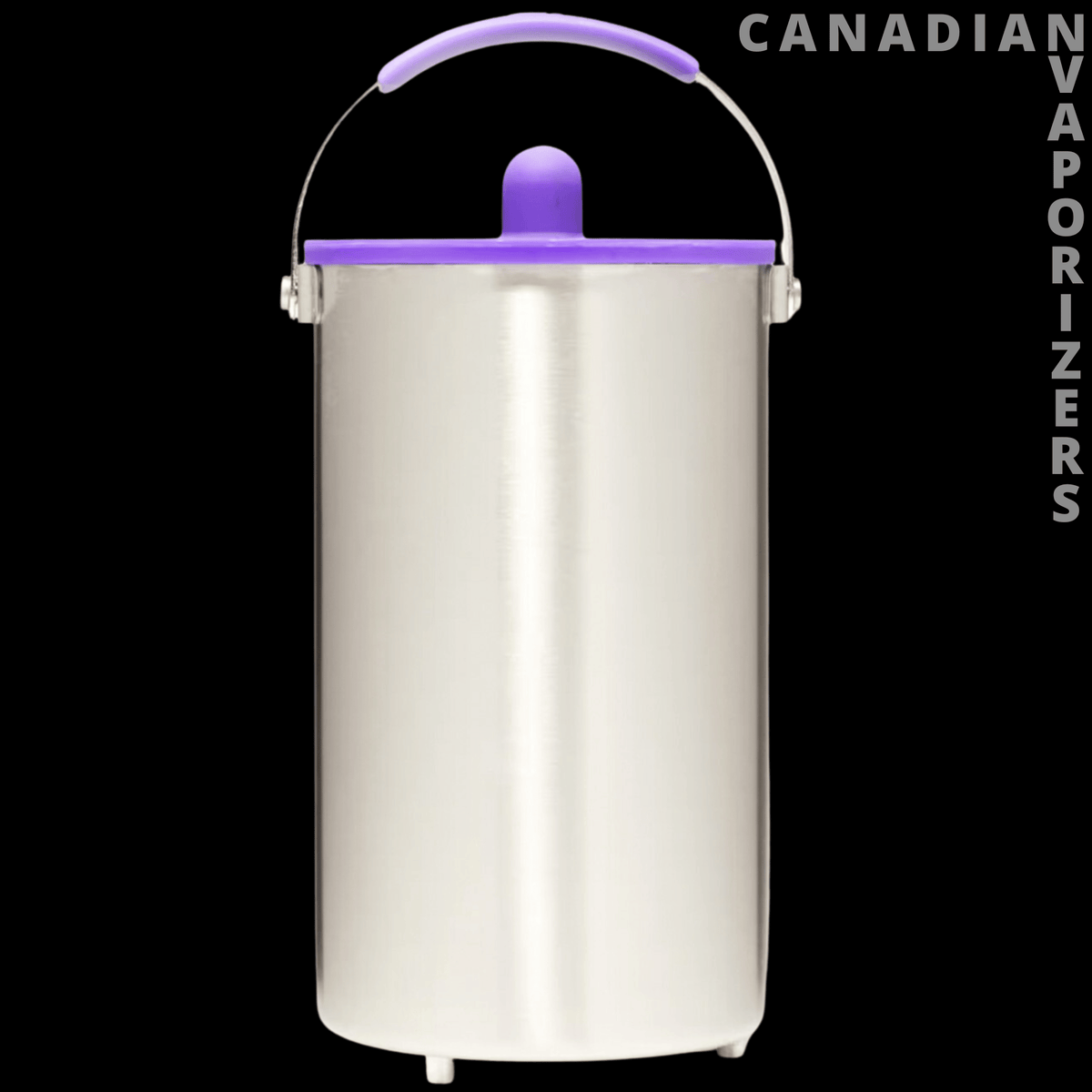 Ardent FX Vessel - Silver cylindrical Ardent FX vessel with a purple lid, central handle, and wire bail handle.