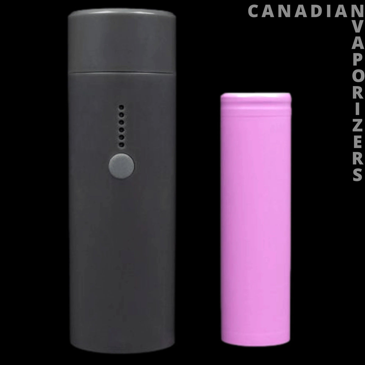 Arizer Argo Battery - Black Arizer ArGo battery beside a smaller bright pink cylindrical battery, with a button and indicator lights.