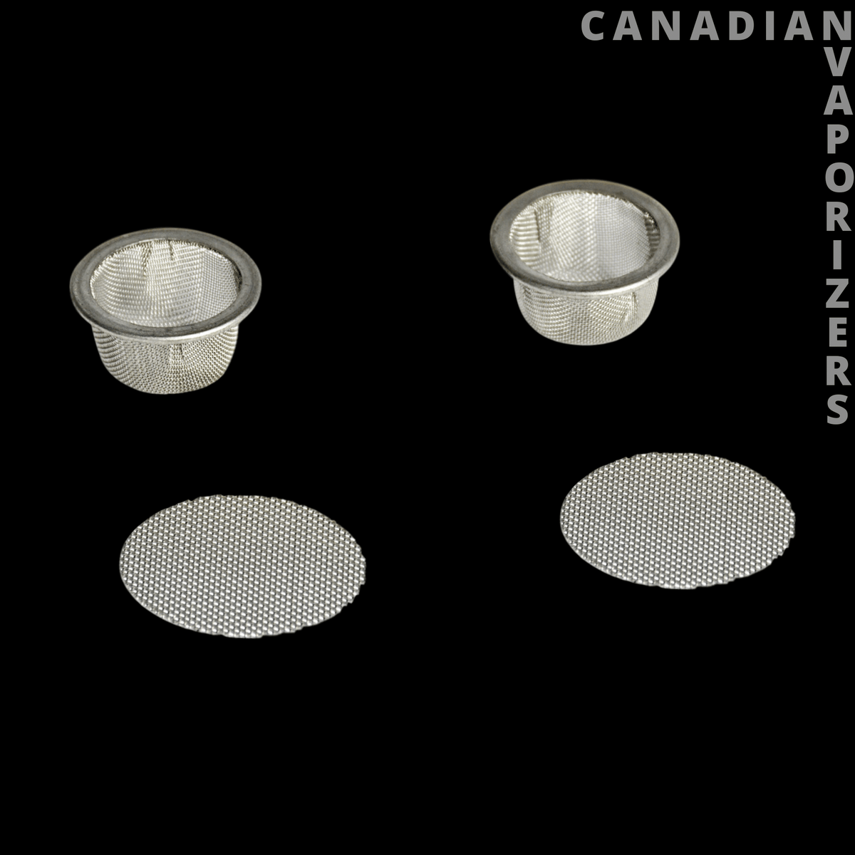Arizer Extreme Q Dome &amp; Flat Screens - Two stainless steel vaporizer screens, including a raised dome screen and a flat mesh screen.