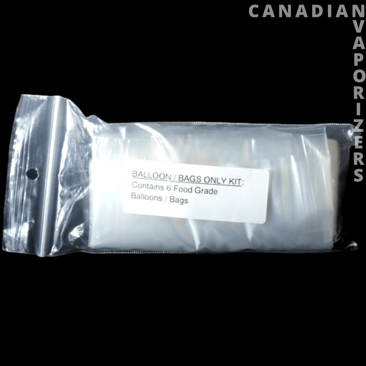 Arizer Extreme Q Replacement Balloon Pack (6) - Six clear replacement balloon bags sealed in a transparent plastic pack with a white product label.