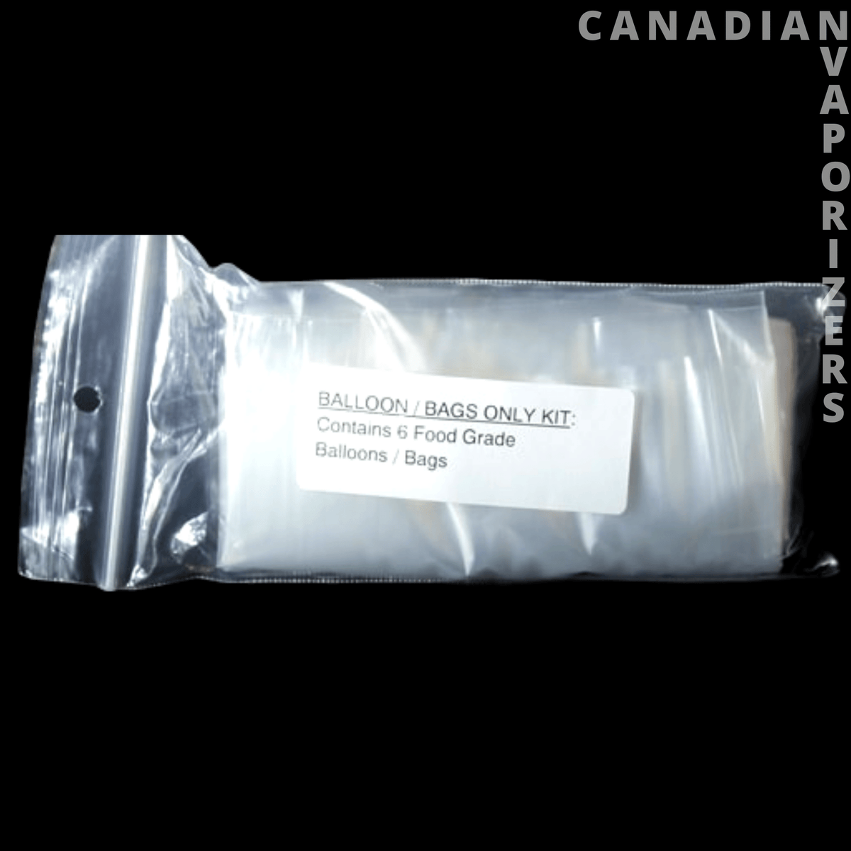Arizer Extreme Q Replacement Balloon Pack (6) - Clear plastic pack of replacement balloon bags with a white label reading “Balloons &amp; Food Grade.”.