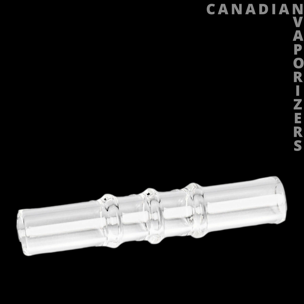 Arizer Extreme Q &amp; V-Tower Whip Mouthpiece - Clear glass vaporizer whip mouthpiece with three raised rings and tapered ends.