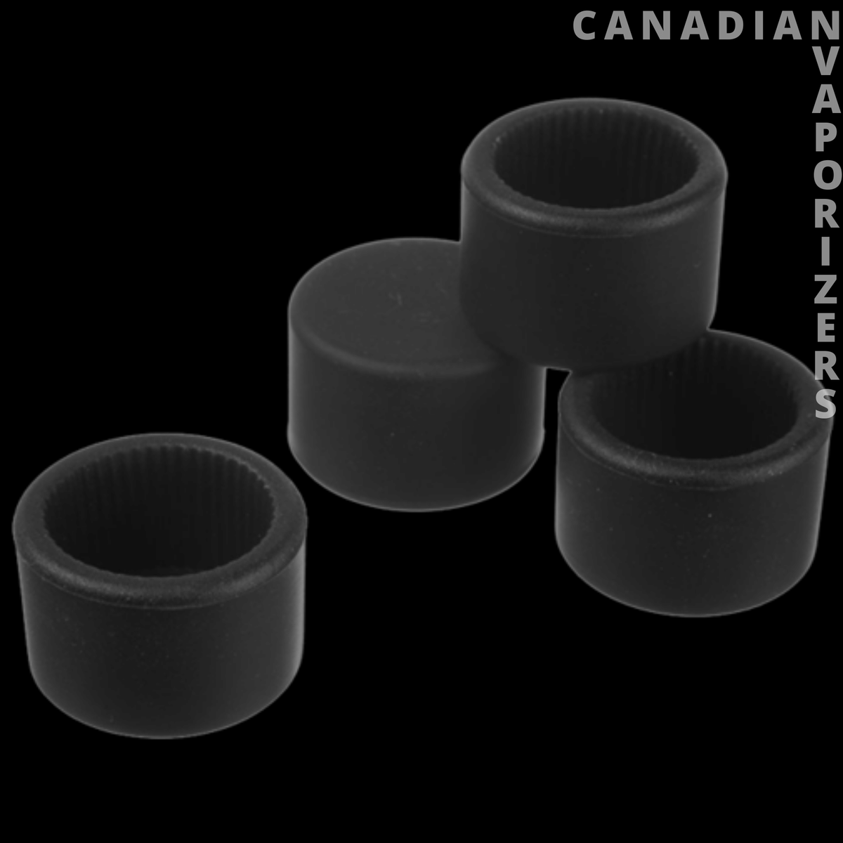 Arizer Solo 1 &amp; 2 Stem Cap Pack - Four black cylindrical stem caps in assorted sizes for Arizer Solo 1 and 2 vaporizers.