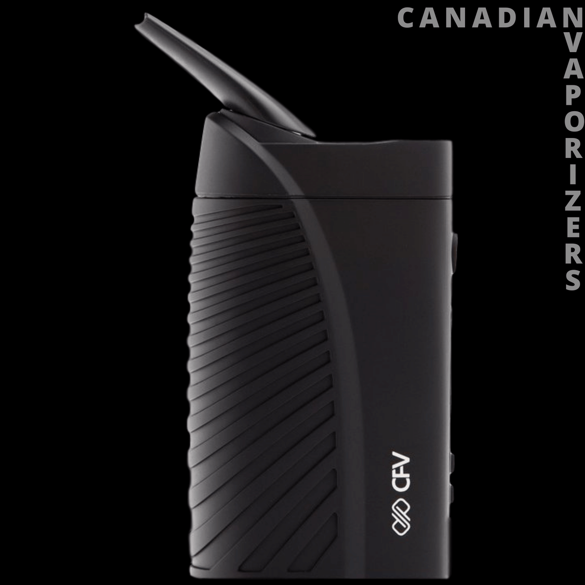 Boundless CFV - Black Boundless CFV vaporizer with a ribbed diagonal grip, slim body, and angled mouthpiece.