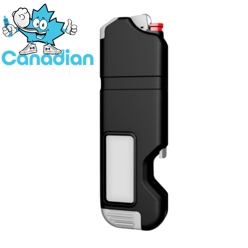 Burnbud - Black handheld vaporizer with a rectangular white display, ribbed silver base, and red top detail.