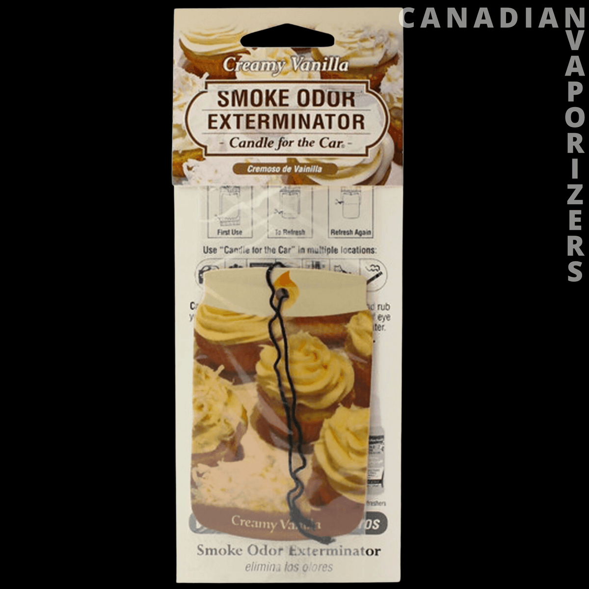 Car Hangers - Car hanger smoke odor exterminator with a vanilla-scented creamy vanilla design and hanging cord.