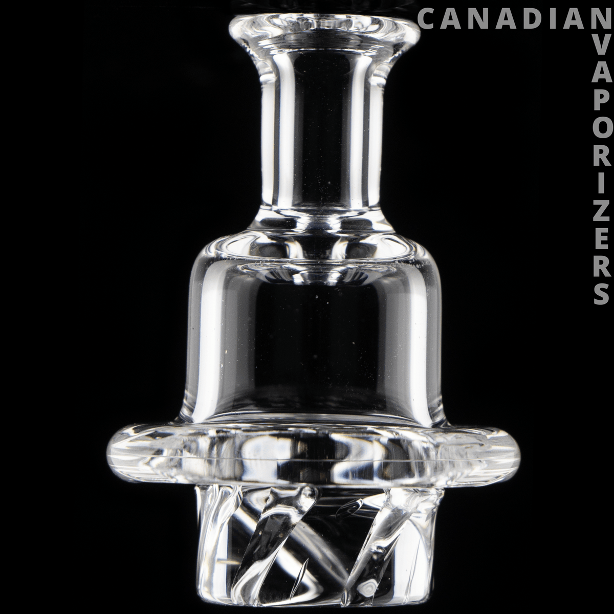 Carb Cap Quartz Glass - Clear quartz glass carb cap with a flared top, narrow neck, rounded chamber, and faceted base.