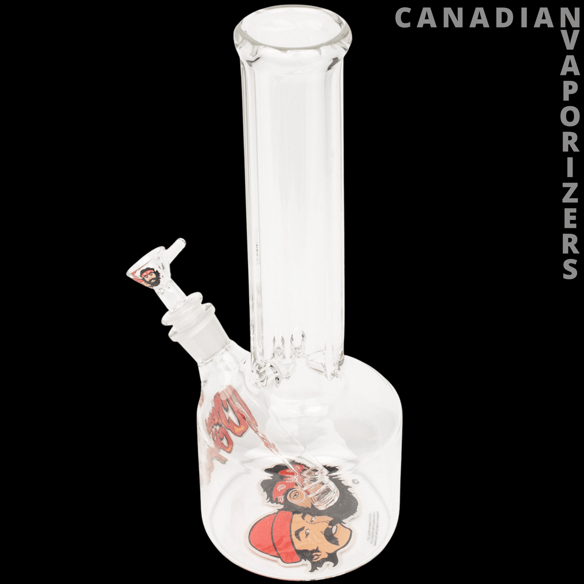 Cheech And Chong 12" Blind Melon Chitlin Tube - Clear glass 12-inch water pipe with a wide base and colorful Cheech and Chong character decals.