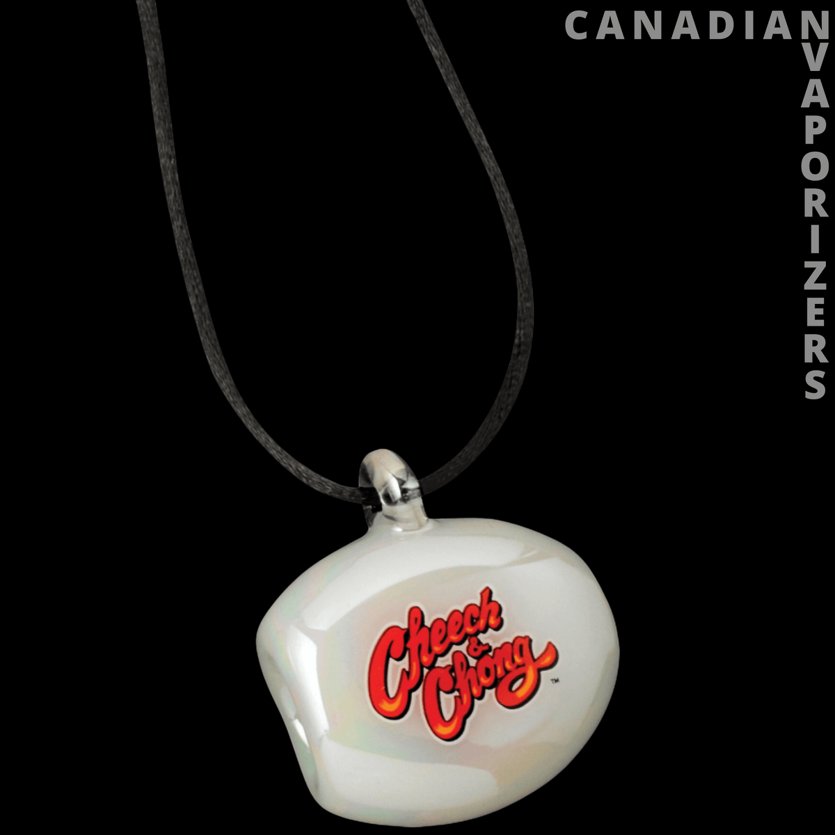 Cheech And Chong Not-A-Pipe Pendant Smoke Stone W/Necklace - Cream-colored Cheech and Chong smoke stone pendant with red lettering on a black cord necklace.