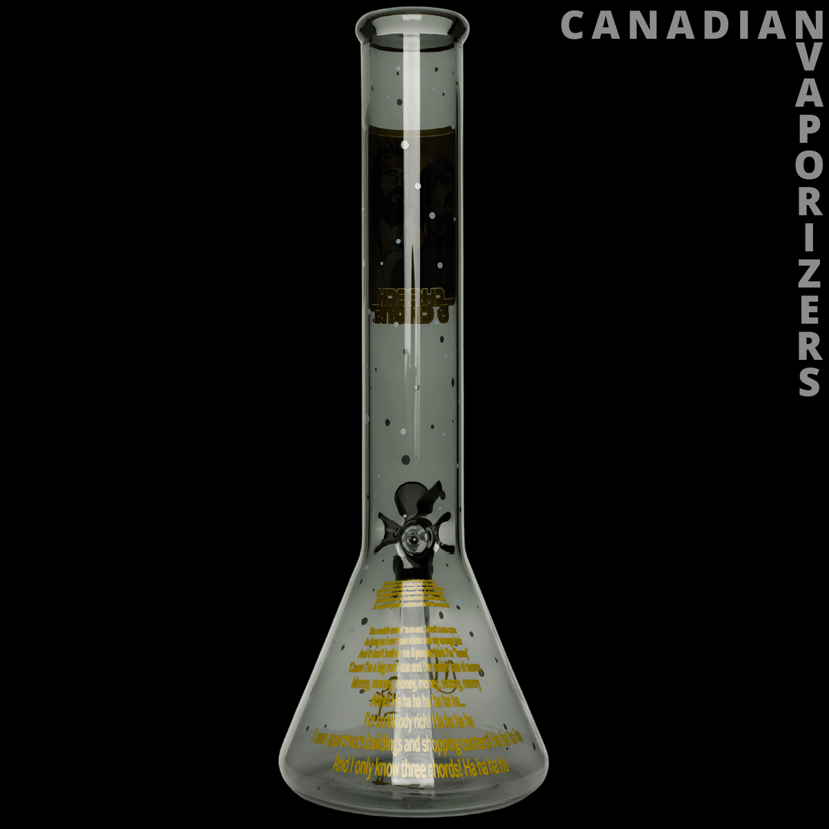 Cheech &amp; Chong 15" Stoners in Space Beaker Base Water Pipe - 15-inch glass beaker water pipe with a black-and-white space character and yellow text on the base.
