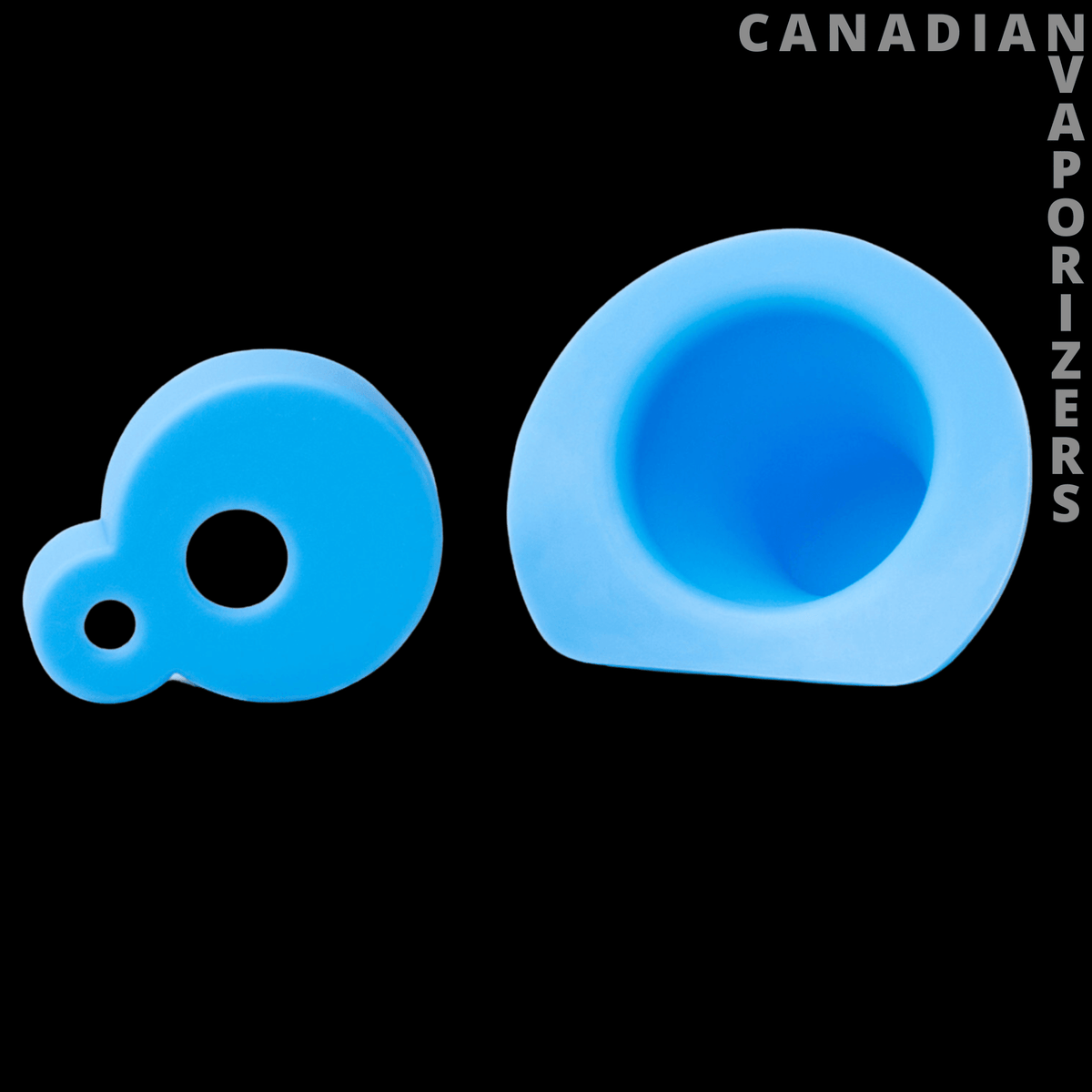 Dab Rite Replacement Silicone Covers - Two bright blue silicone covers with smooth rounded shapes and circular openings.