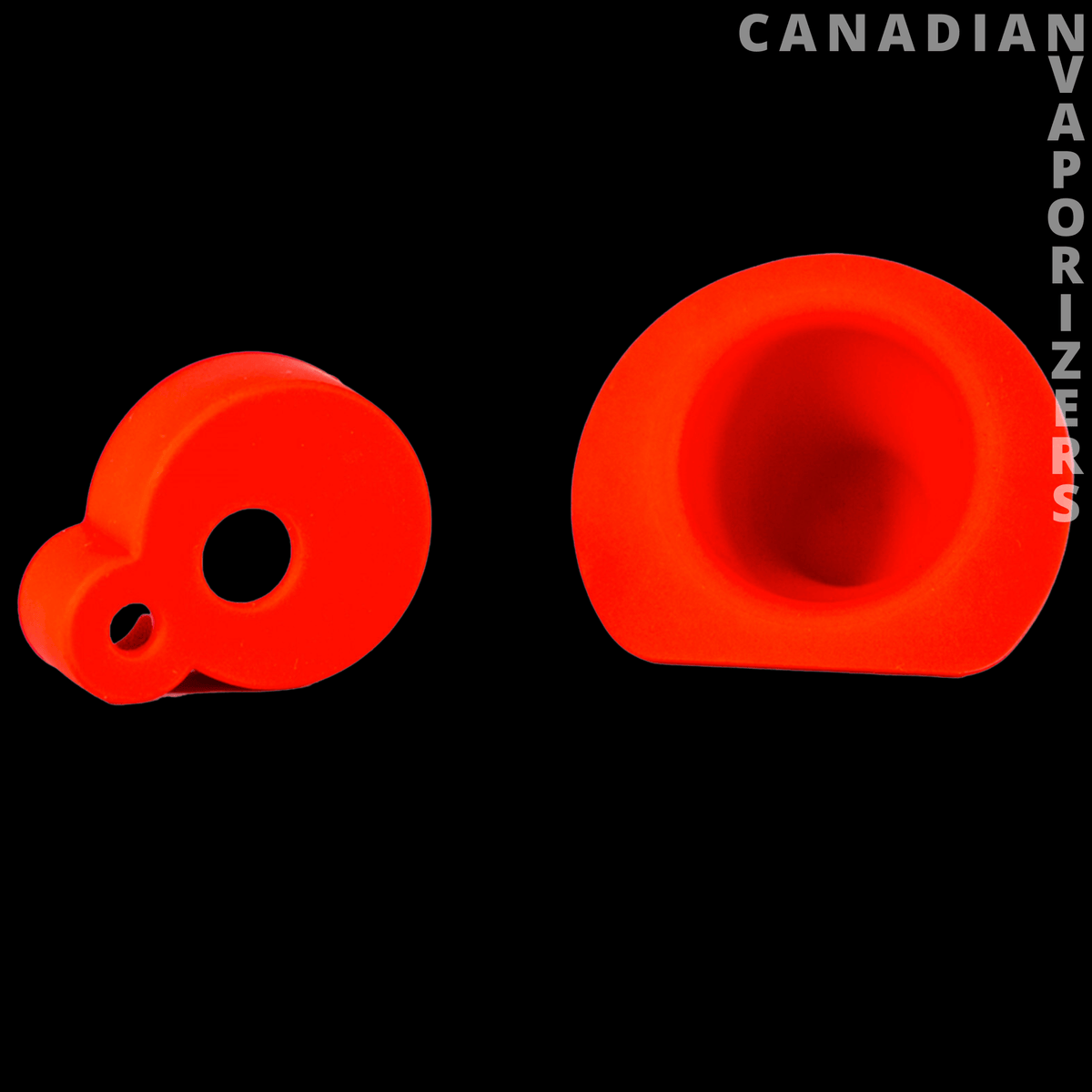 Dab Rite Replacement Silicone Covers - Two bright red silicone replacement covers with rounded openings and a raised circular rim.
