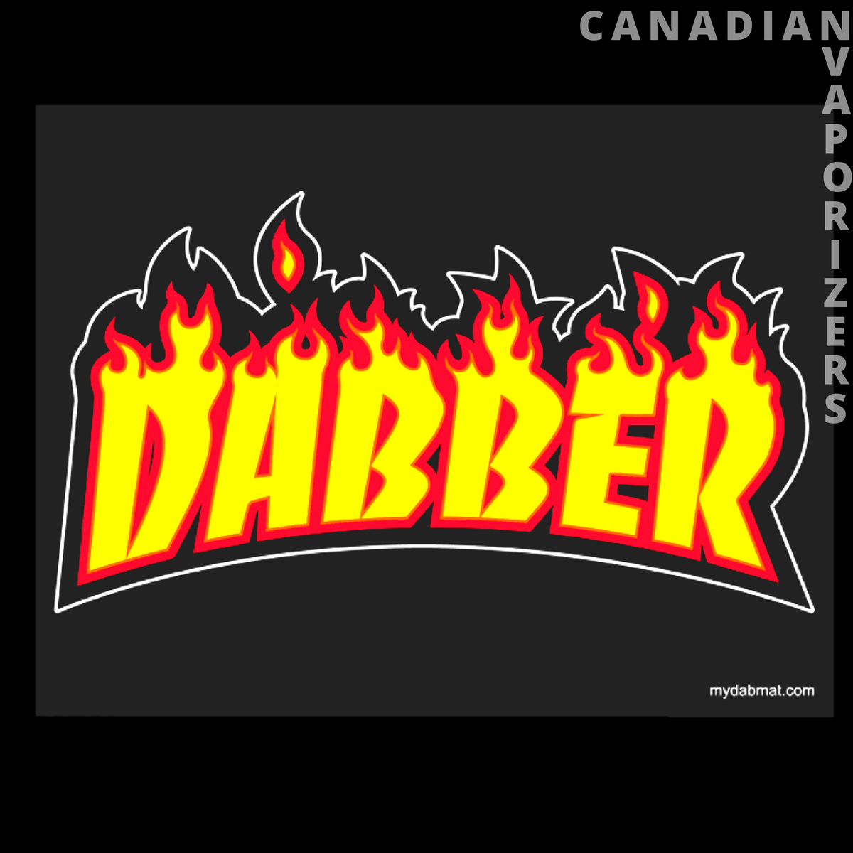 Dabber Fire Dab Mat - Black dab mat featuring bold red-and-yellow “Dabber” lettering surrounded by flames.