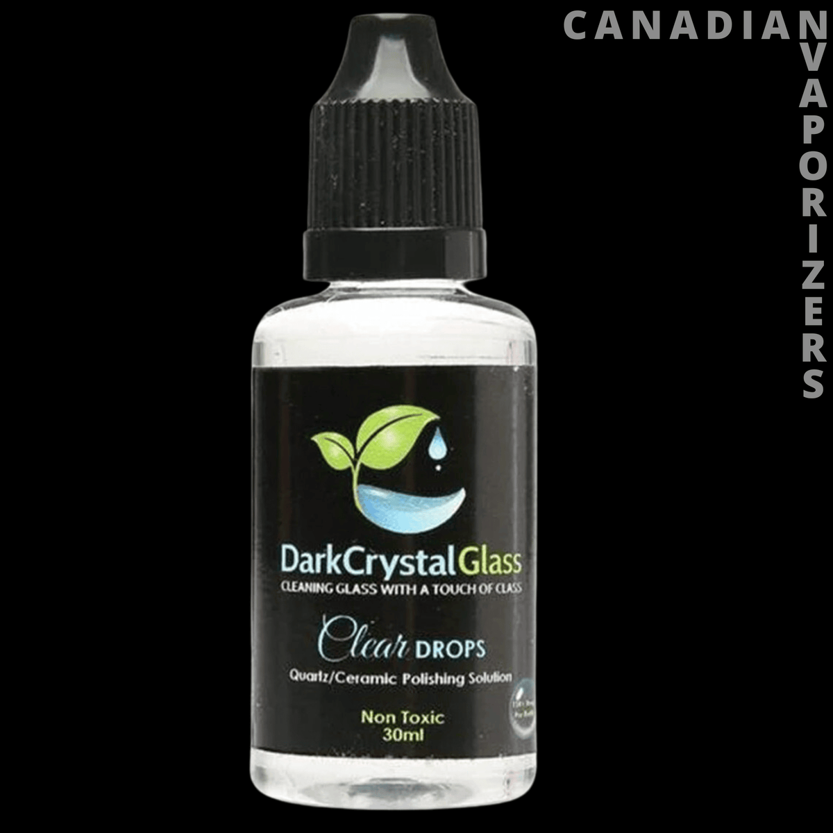 Dark Crystal Glass Cleaner (30ml) - 30ml Dark Crystal Glass Cleaner in a clear dropper bottle with a black ribbed cap and dark label.