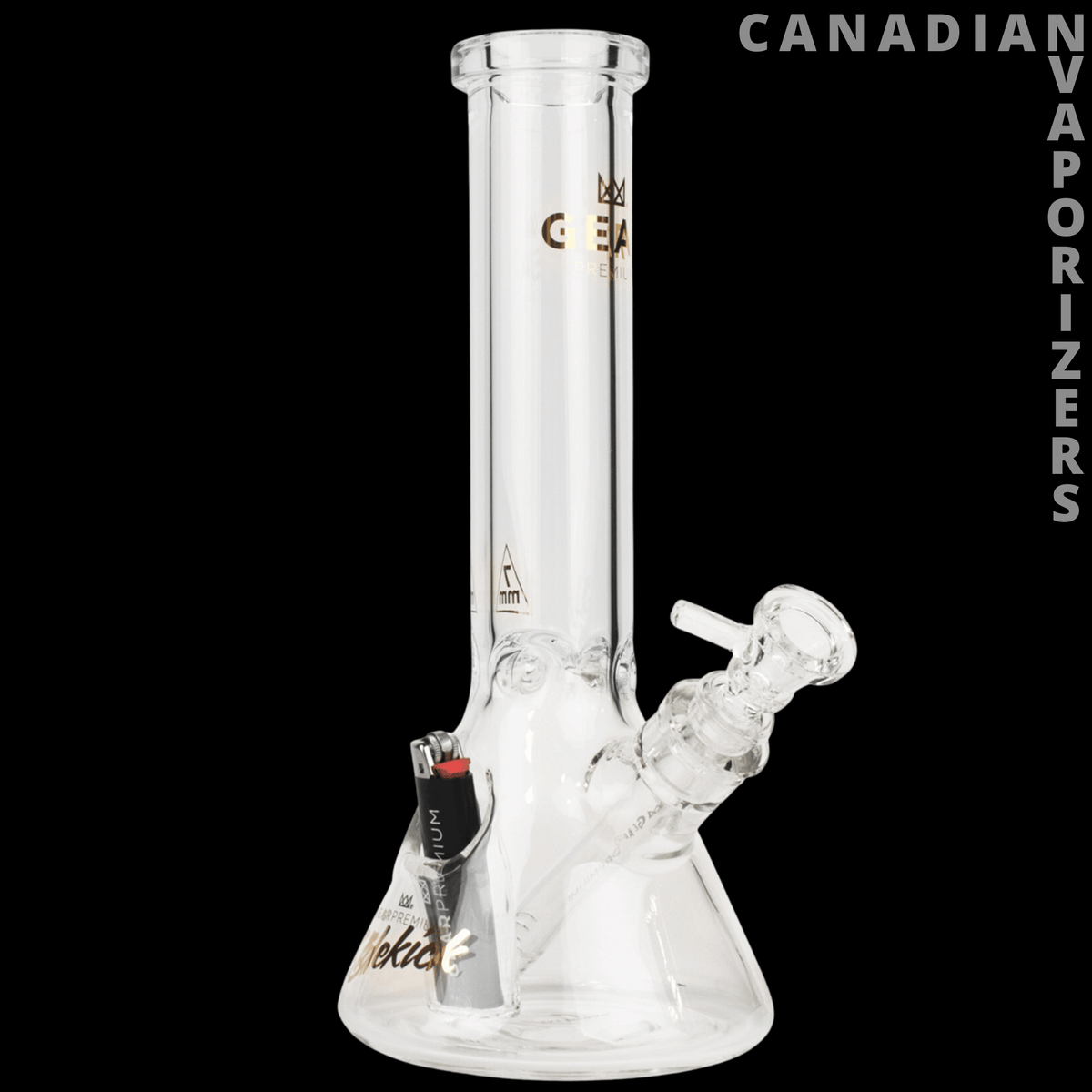Gear Premium 12" 7mm Thick Sidekick Beaker Tube - Clear glass beaker tube with a thick flared base, angled sidekick bowl, and black-and-red accents.