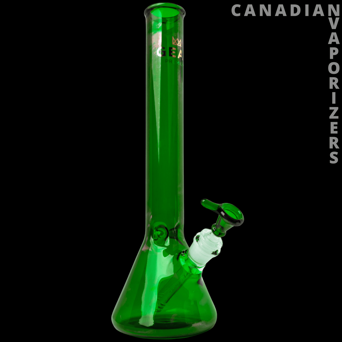 Gear Premium 14" Beaker Tube - Green glass beaker tube with a tall cylindrical neck, flared base, and angled side joint.