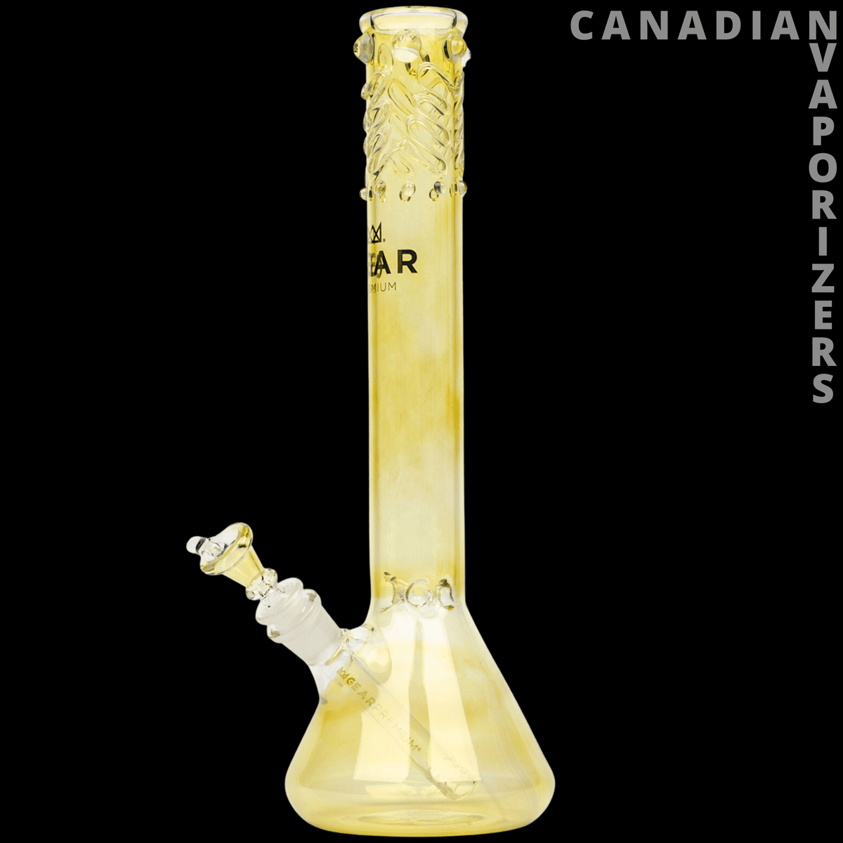 Gear Premium 14" Beaker Tube - Yellow glass beaker tube with a long textured neck, angled side stem, and wide conical base.