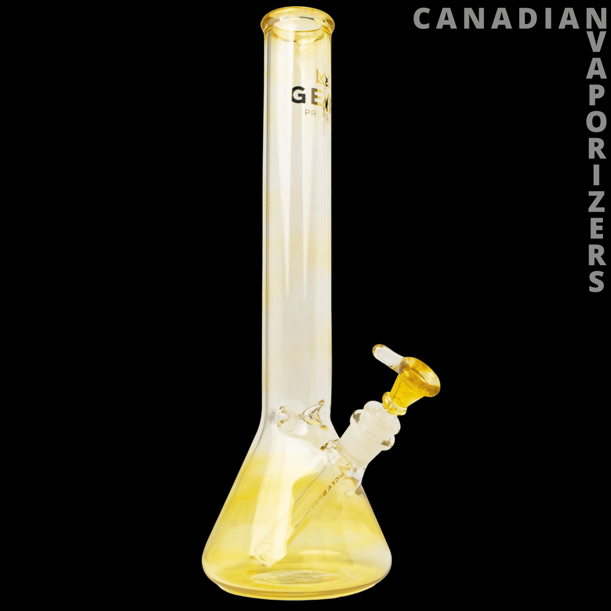 Gear Premium 14" Beaker Tube - Clear 14-inch glass beaker tube with a wide base, angled side joint, and yellow accents.