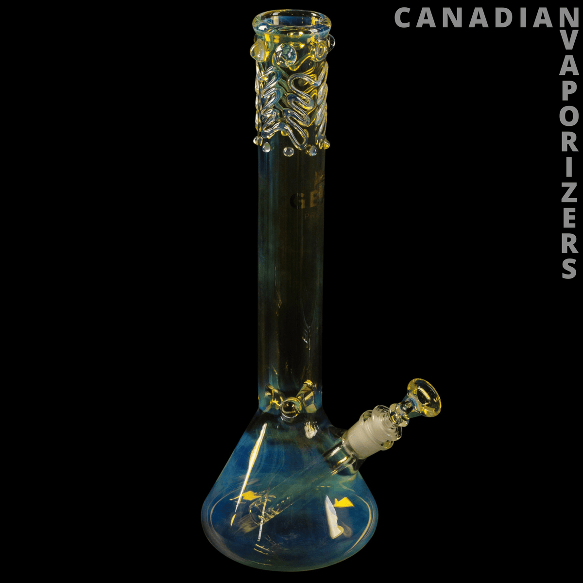 Gear Premium 14" Beaker Tube - Dark amber glass beaker tube with gold accents, flared base, and angled side joint.